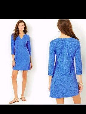 Lilly Pulitzer Blue Printed V-Neck Shift Dress